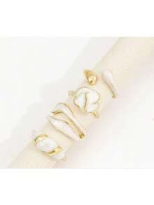 Bộ 4 chiếc nhẫn thời trang và đa năng, có thể điều chỉnh kích thước, khắc họa tiết độc đáo, phù hợp cho cả đeo hàng ngày và dự tiệc. - Nhiều màu - Xem 5