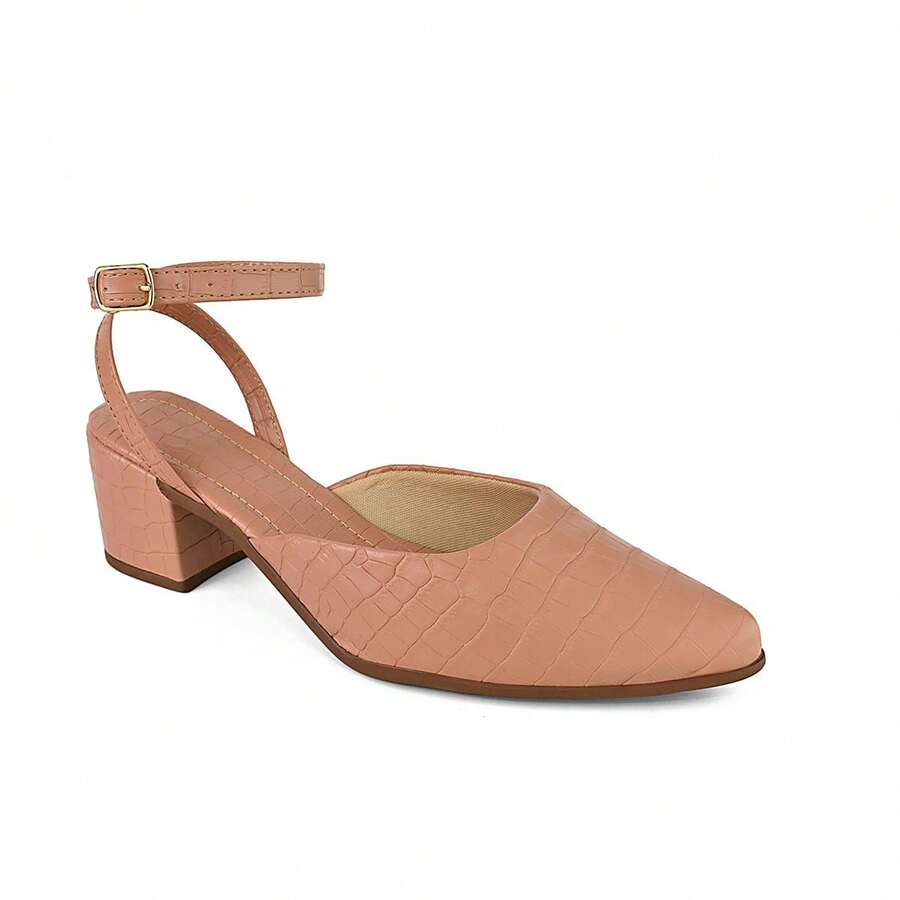 Salto Scarpin Bico Fino Feminino  Elegante    Fivela - Bege - Visão 1