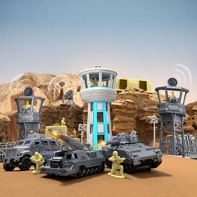 28 PCS Military Base Playset - Transforming Battle Zone With Tanks, Aircraft, Army Men & Watchtower - Interactive Combat Toy Gift For Kids