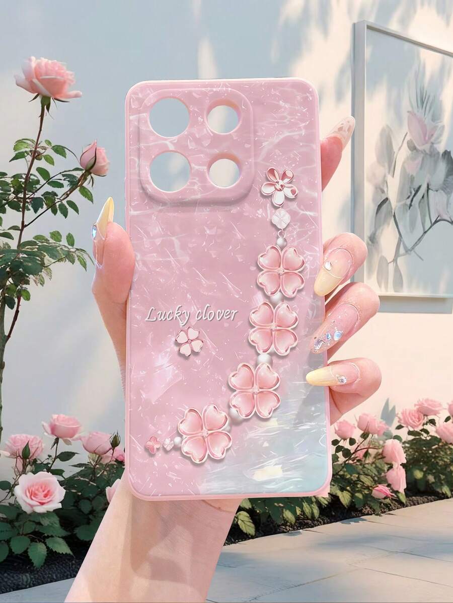1 ốp lưng điện thoại Android tương thích với Samsung S25Ultra S24Ultra S23Ultra S22Ultra/tương thích với Redmi12 Note 13/Series, 1 ốp lưng điện thoại silicone mềm chống sốc chống vân tay họa tiết cỏ bốn lá màu hồng phong cách thời trang tối giản sang trọng - Hồng - Xem 1