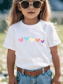 Top de manga corta sencillo, informal y bonito con estampado para niños, ideal para el verano. - Blanco - Ver 6