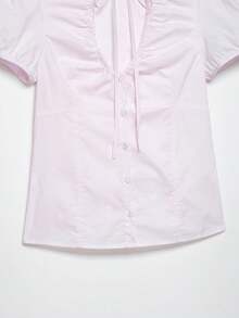 DEEKA Summer New Women's Fashion Minimalist Bowknot Decor Chiffon Blouse - Baby Pink - View 7