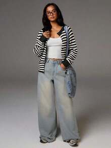 Cárdigan ligero a rayas para mujer, estilo casual para ir al trabajo, cárdigan a rayas para mujer, cárdigan de verano, cárdigan verde azulado, cárdigan blanco para otoño/invierno. - Blanco y Negro - Ver 6