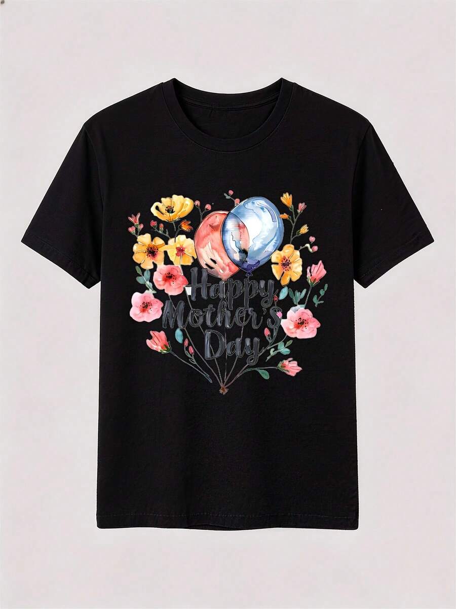 Men's And Women's T-Shirts for Mother's Day Featuring Flowers And Balloons, Designed for Comfort with a Crew Neck, Available for Local Delivery