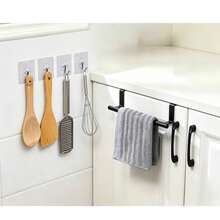 Stainless Steel Single Bar Towel Rack, Suitable For Kitchen And Bathroom, No Drilling Required, Towel Hanging Rod, Cabinet Door Hook - Multicolor - View 5