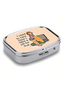 1pc Retro Comic Art Pill Box Dual Compartment - Portable Travel Medicine And Vitamin Storage Box With Mirror, ABS/Metal Material Design (I Used To Care About ), Daily Pill Organizer | Humorous Illustration | Metal Pill Case, Portable Handheld Pill Box - Multicolor - View 4