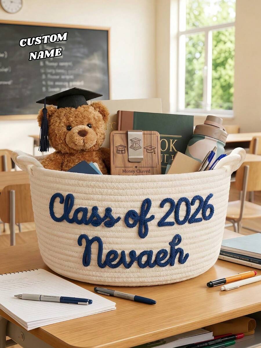 2026 Personalized Graduation Gift Basket, Custom Name Rope Storage Basket, 2026 Graduate Gift, University Dorm Storage Essential - Multicolor - View 1