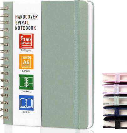 LABUK Spiral Notebook For Women, A5 Spiral Journal Notebooks, 160Pages Lined Hardcover Journaling For Work, 5.5 X 8in Journals For Writing, Light Green