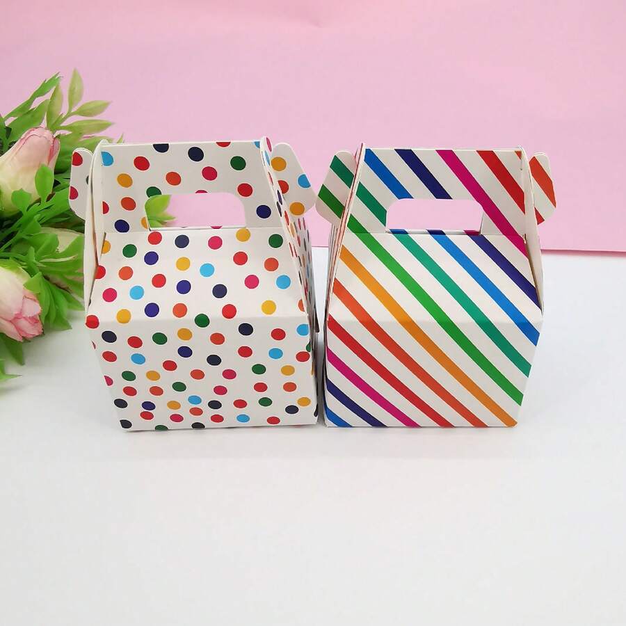 10/30 hộp quà cưới sọc cầu vồng và chấm bi, hộp giấy mini gấp gọn sáng tạo, hộp quà kẹo cưới, hộp quà tinh tế cho tiệc sinh nhật, đám cưới, tiệc theo chủ đề. - Xem 1