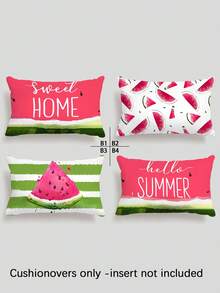 Bộ 4 vỏ gối in hình dưa hấu, khóa kéo ẩn, có thể giặt máy, dùng trang trí nhà cửa cho ghế sofa, phòng khách, phòng ngủ, không kèm ruột gối. - Nhiều màu - Xem 12