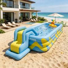 Large Family Inflatable Pool, 3-Layer Thickened Rectangular Blow Up Pool For Kids Toddlers Adults, Durable PVC Swimming Pool For Backyard Summer Water Fun, Outdoor Garden Patio Water Play, Blue  - A - View 4