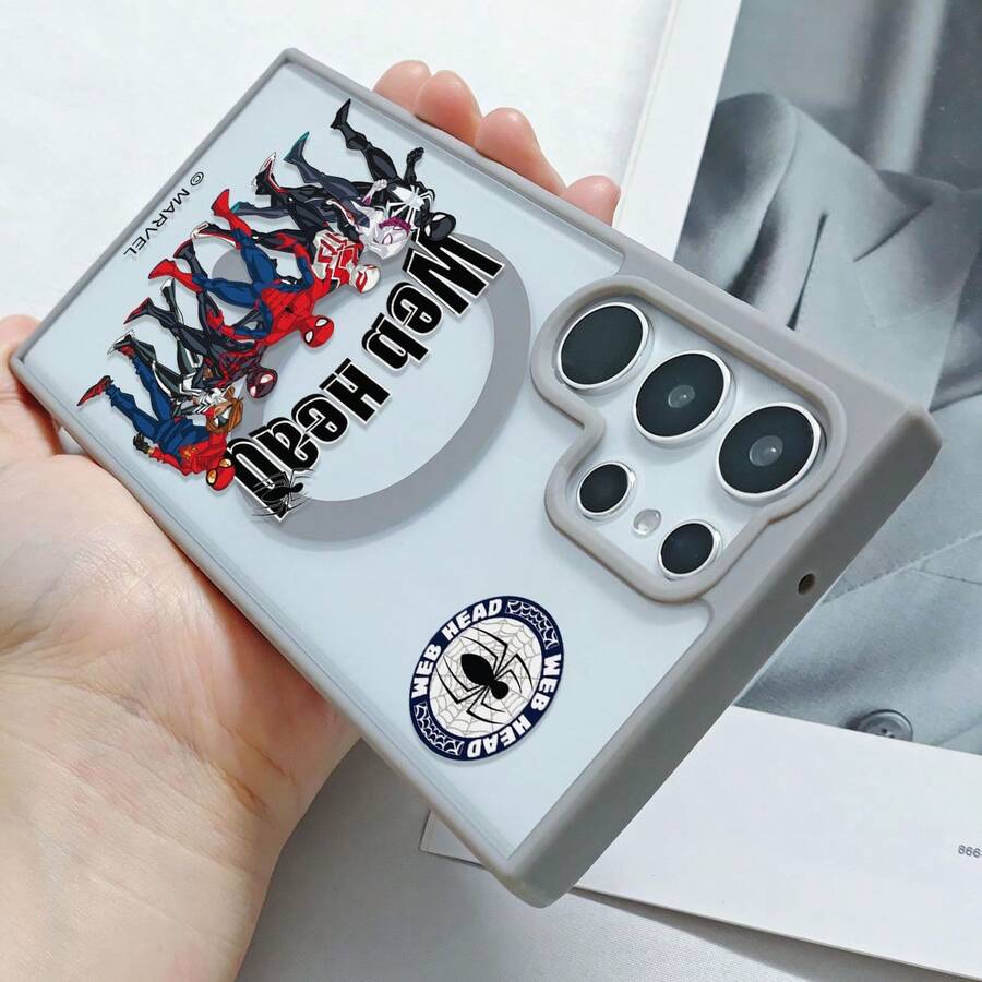 Miniso 1pcs Marvel Spider-Man Web Head Multiverse Spider-Heroes Group Slogan Design Phone Case Transparent Magnetic Shockproof Case Suitable For Samsung S26 Ultra/S26 Plus/S26/S25 Ultra/S25 Plus/S25/S24 Ultra/S24 Plus/S24/S23 Ultra/S23 FE/S23 Plus/S23/S22Ultra/S22 Plus/S22 Stocking Stuffers The Girlfriend - 淺灰色 - 查看 1