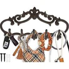 percha de ropa de hierro fundido para montar en la pared diseño clásico con 5 ganchos llaves toallas batas ropa y más montado en la pared metal resistente rústico clásico 12.6 x 5.9 - Marrn - Ver 2