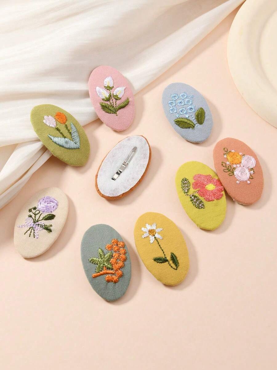 1/3 chiếc kẹp tóc hoa thêu nhiều màu sắc, phụ kiện tóc, kẹp tóc mái, kẹp tóc BB hình bầu dục đa năng, kẹp tóc càng cua dùng hàng ngày, đồ dùng học tập, phụ kiện trang trí trang phục ngày lễ cho nữ, phụ kiện tóc - Nhiều màu - Xem 1