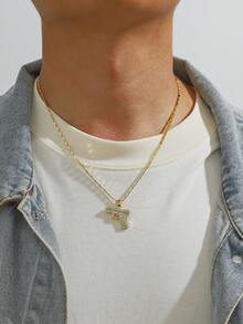 1 pieza collar con dije en forma de pistola con estilo de hip hop para hombres, chapado en oro y con incrustaciones de circonia cúbica, adecuado para uso diario - Amarillo Oro - Ver 2