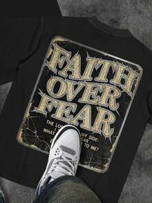 Men's Christian T-Shirt "FAITH OVER FEAR" | Psalm 118:6 Design | Inspirational Streetwear | 100% Cotton | Unisex Fit | Ideal Gift For Believers - 摩卡棕 - 查看 2