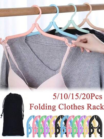 20/15/10/5Pcs Travel Clothes Hanger, Portable Foldable Clothes Hanger, No Clips, Foldable Drying Rack, Foldable Travel Hanger, Non-Slip Design, Non-Slip Drying Rack For Retail Stores, Cruise Essential (Random Color)