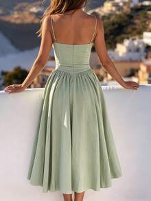 2026 Spring New Women's Clothing: Cross-Border European And American Dress, Elegant French Retro Waist-Cinching Strap Dress - 淺綠色 - 查看 5