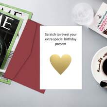 1pc Romantic Birthday Surprise Scratch Card, Golden Heart Shaped Scratch Off Greeting Card, Quality Material, Even Scratch Coating, Easy To Scratch Without Damage - Multicolor - View 7