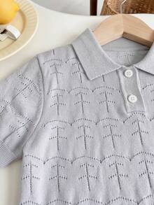 Boys' Solid Color Hollow Collar Polo Shirt Short Sleeve Thin Knit Sweater Pullover, Suitable For School And Everyday Wear, Spring/Summer/Autumn - Grey - View 6