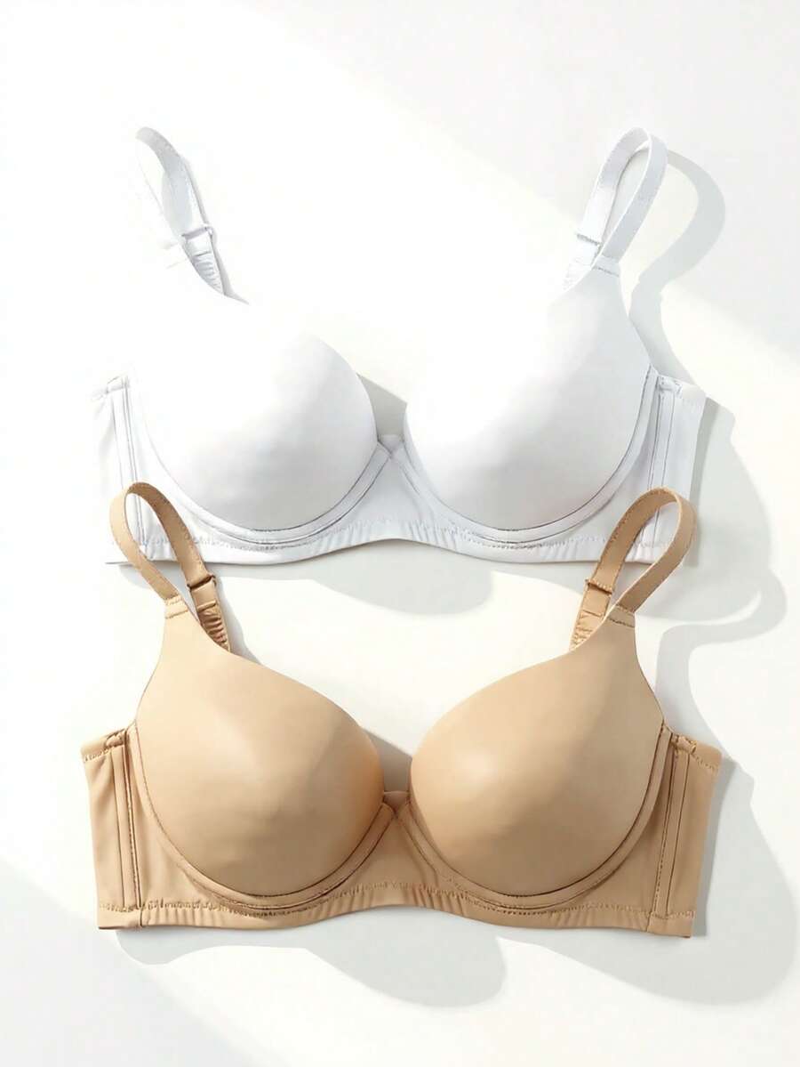 Kit 2 Sutiãs Solteirinho Reforçado Básico Microfibra Com Bojo - Bege e Branco - Visão 1