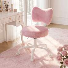 EnHomee Vanity Swivel Chair With Back, Wheels & Adjustable Height, Fluffy Faux Rabbit Fur Comfy Desk Chair For Make-Up Room, Bedroom, Dorm, Cute Bow Backrest, Baby Pink - Baby Pink - View 9