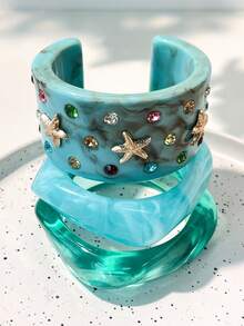 3pcs/1pc Exaggerated Geometric Bracelet Set, Daily Wear, Party, Vacation, Bohemian Style Versatile Accessory - Multicolor B - View 2