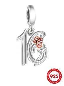 1pc Elegant 925 Sterling Silver Number 16 Pendant, Suitable As Birthday Gift For Men And Women - Silver - View 2