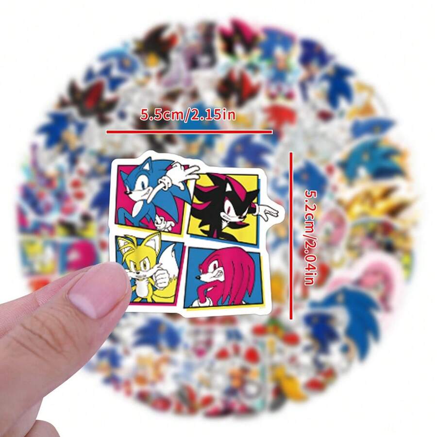 Sega 60张刺猬贴纸，经典游戏角色防水贴纸，适用于水杯、笔记本电脑和儿童派对礼物 - 彩色 - 查看 1