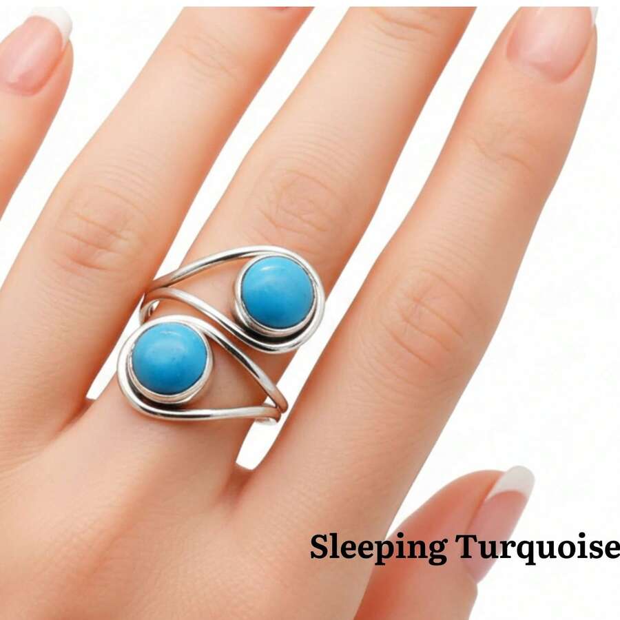 Sleeping Turquoise 925 Sterling Silver Gemstone Adjustable Ring - Sleeping Turquoise - View 1