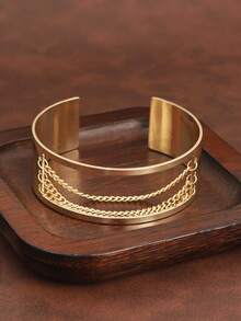 1pc Vintage Hollow Tassel Chain Cuff Bracelet, Fashionable & Versatile For Women - Gold - View 6