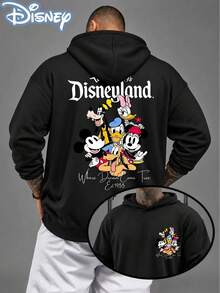 Disney Official Licensed Disneyland Squad Oversized Hoodie Men Back Print Mickey & Friends Graphic Casual Streetwear Pullover - 黑色 - 查看 1