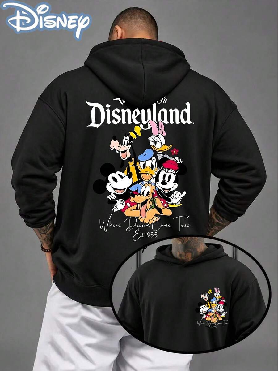 Disney Official Licensed Disneyland Squad Oversized Hoodie Men Back Print Mickey & Friends Graphic Casual Streetwear Pullover - 黑色 - 查看 1