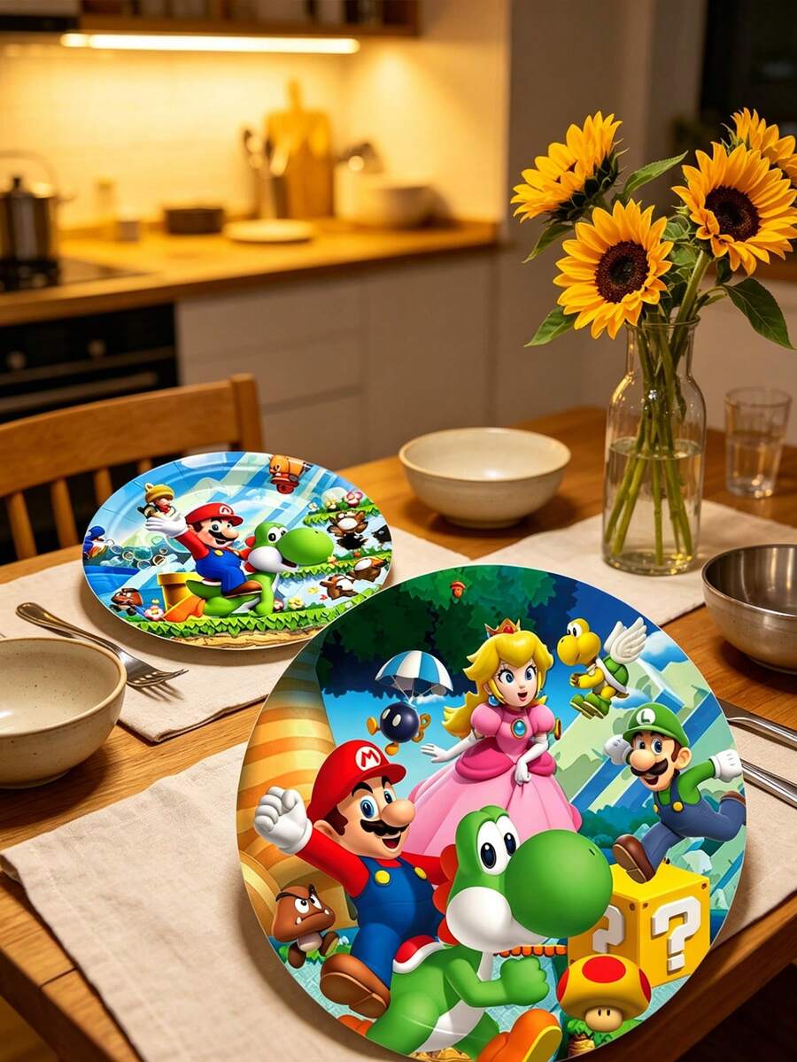 Sega 主題派對用品，包含多款印花紙盤、杯子與餐巾紙，附遊戲場景與角色圖案，適合各種派對或活動，營造生日派對氛圍 - 彩色 - 查看 1