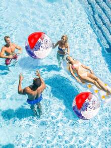 1pc 6-Panel Inflatable Glitter Beach Ball, Translucent Shiny Sequins, Pool Inflatable, Beach Essentials, Pool Float - Multicolor - View 2