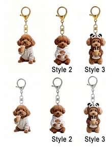 2D Cute Brown Teddy Dog Drinking Bubble Tea Pattern Keychain, Aesthetic Pet Dog Milk Tea Cup Keychain, Suitable For Couples, Dog Owners, Birthday, Mother's Day, Back To School Gifts, Durable And Lightweight, Applicable For Car, Phone, Backpack, Wallet Decoration - Multicolor - View 12