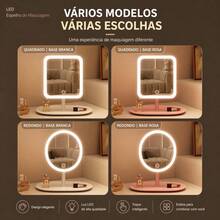 Tabletop Mirror With LED Light, Round Or Square, For Makeup, Dressing Table, Skincare, Decoration With Tray - 隨機的 - 查看 8