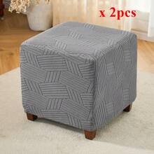 1pc/2pcs Jacquard Ottoman Stool Covers All Inclusive Pouf Footstool Slipcover Stretch Home Sofa Footrest Covers For Hotel Bar Living Room - Light Grey - View 9