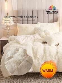 2/3Pcs Plain Color Khaki Bedding Plush Shaggy Duvet Cover Set Faux Fur Duvet Cover With Pillowcases (1pc Faux Fur Duvet Cover+1/2pcs Pillowcases) Bedding Set For Bedroom Guest Room King Queen Full Twin Size - Beige - View 12