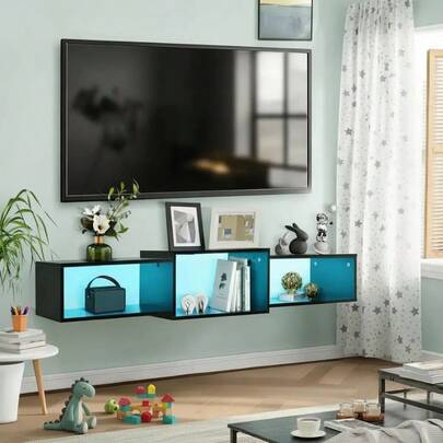 Mueble Flotante para TV 120cm con Luz LED, Diseño Moderno Minimalista