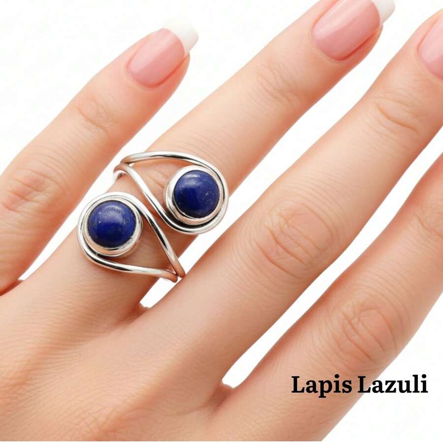 Lapis Lazuli 925 Sterling Silver Gemstone Adjustable Ring - Lapis Lazuli - View 1