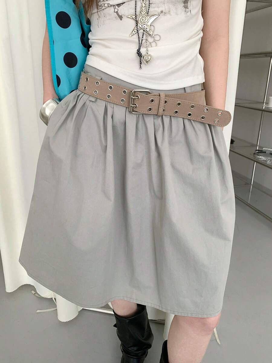 1 chiếc thắt lưng nữ màu kaki chất liệu PU hai hàng da lộn tối giản phong cách đường phố - Màu Khaki - Xem 1