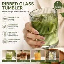 1 pieza Taza de vidrio transparente, capacidad de 400ml/450ml, con rayas verticales, resistente al calor, adecuada para café/té/latte, para uso doméstico, hotel, fiesta, restaurante - transparente - Ver 1