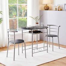 Modern 3 Piece Dining Table Chairs Set For Small Space Kitchen Breakfast Nook With Steel Legs Storage White Compact Dining Furniture - Black - View 9