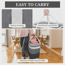 2-Piece Large Laundry Basket Set With Extended Handles Gradient Gray Laundry Basket For Clothes And Toys At Home - 淺灰色 - 查看 7