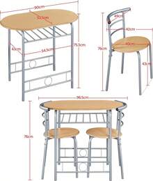 Modern 3 Piece Dining Table Chairs Set For Small Space Kitchen Breakfast Nook With Steel Legs Storage White Compact Dining Furniture - Natural - View 3