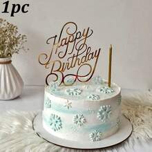 1个/3个银色、玫瑰金、金色亚克力生日快乐蛋糕装饰插牌，生日派对用品 - 多色 - 查看 18