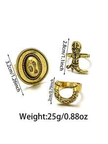 3 pièces Ensemble vintage de botte de cowboy, chapeau et bague western - Multicolore - Voir 4