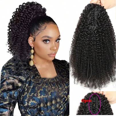 BINF Afro Curly Claw Clip Ponytail Human Hair Extensions Remy 8-22 Inch Afro Kinky Curly Hair Pieces Claw Clip In Ponytail Easy To Wear DIY Ponytial Style Natural Black