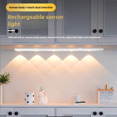 Luz de ambiente de moda premium para el hogar, con dos métodos de instalación magnética y con clip, tira de luz con sensor inalámbrico de carga para armario de zapatos, armario de exhibición, armario, armario inteligente, sensor de movimiento LED, fácil instalación sin cableado